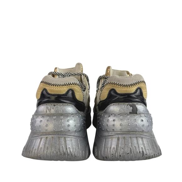 Nº21 Billy Silver Gold Leather Low Top Lace Up Athletic Sneakers Shoes 39.5 US 9 - Picture 3 of 12
